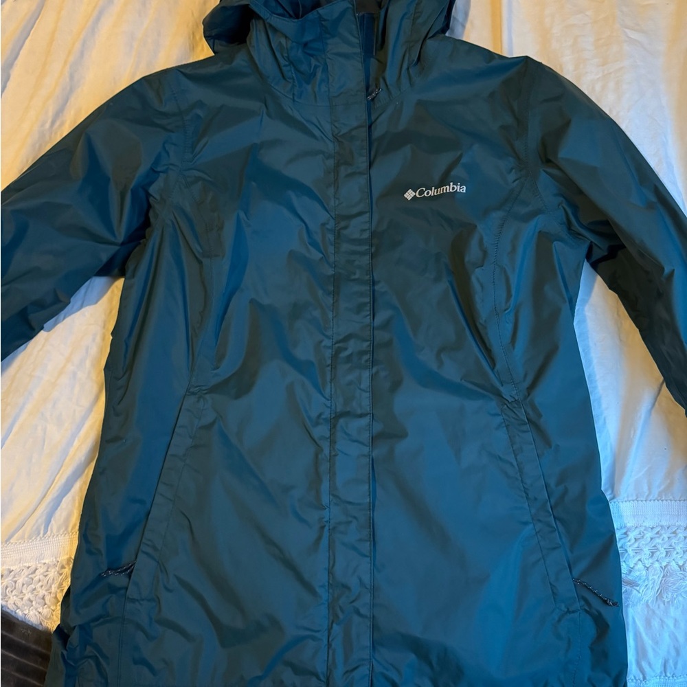 Columbia Blue Hooded Rain Coat